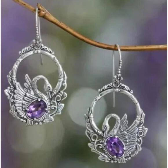 Jewelry - Purple Swan Drop Earrings